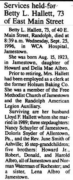 betty albro hallett obit